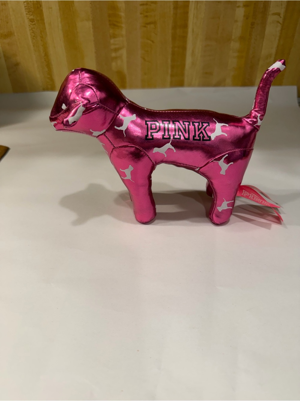 Victorias Secret Dog Plush Hot Pink Shiny Metallic Stuffed Toy Puppy Soft